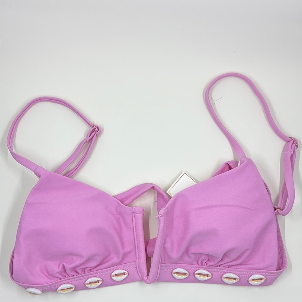 Hula Honey Swimwear Top ‎ Shell-Trim Bikini Pink Juniors NWT
